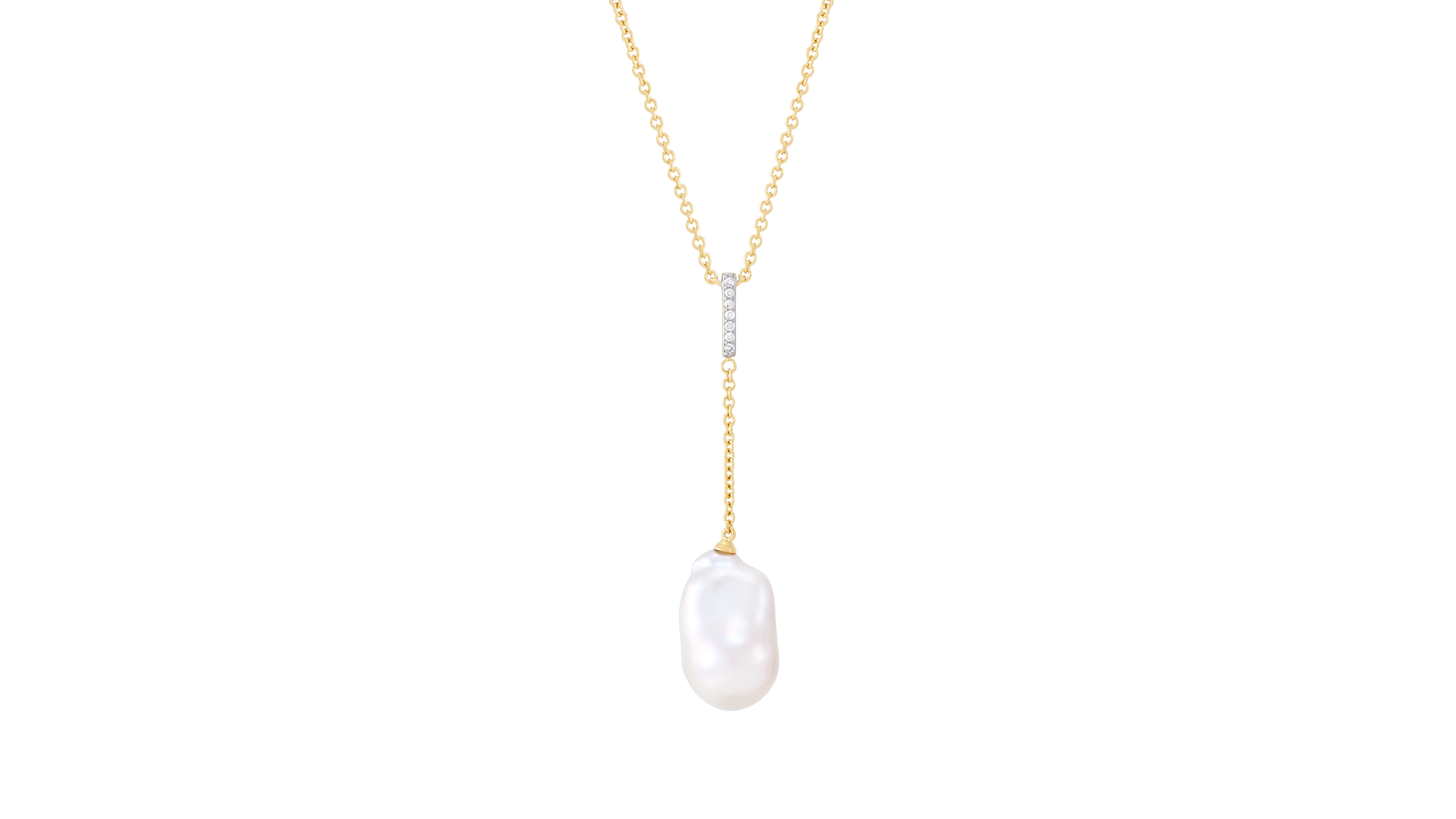 Macy's Cultured Freshwater Pearl and Diamond Cable Chain Necklace (Under 1/4 ct. t.w.) in 14k Yellow Gold-Plated Sterling Silver