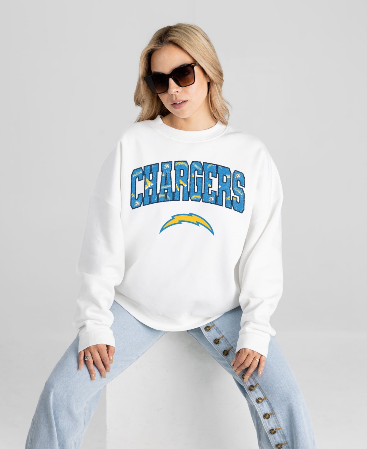 Gameday Couture Women's White Los Angeles Chargers Sweet Play Oversized Premium Drop Shoulder Sweatshirt