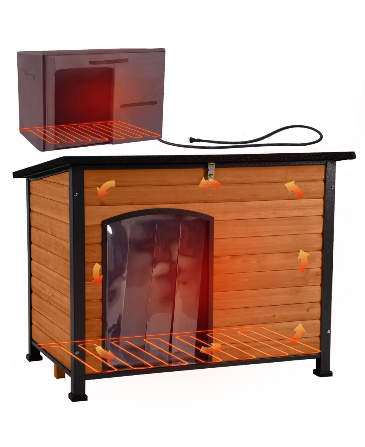 aivituvin Large Heated Outdoor Dog House with Metal Frame Removable Liner and Heating Pad - Brown