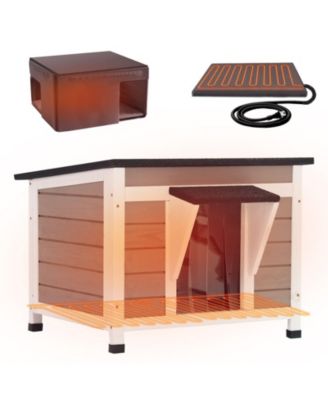 Heated Outdoor Cat House with Escape Door Weatherproof Feral Cat Shelter
