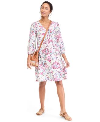Women's Printed Pintuck A-Line Dress