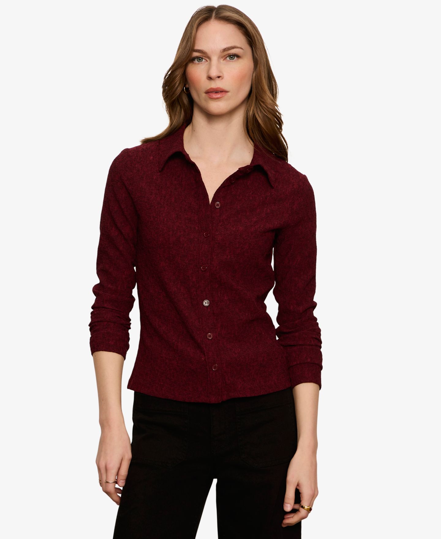 Женская рубашка Sanctuary Dreamer Long-Sleeve Spread-Collar Button-Up, цвет: Бордо — фото 3