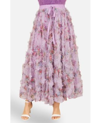 Women's Floral Ruffle Mesh Midi Skirt