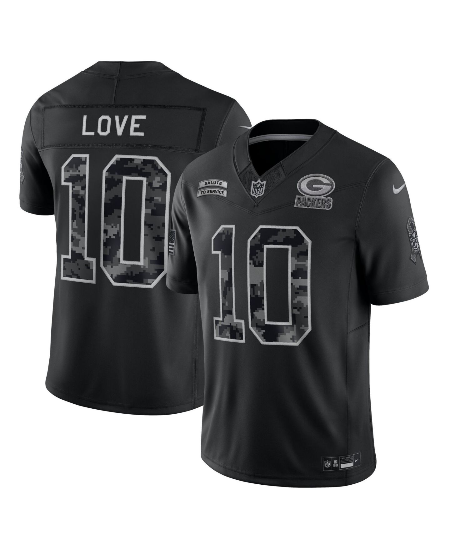 Мужской топ Fanatics Nike Jordan Love Black Green Bay Packers 2026 Salute to Service Limited Jersey — фото 1
