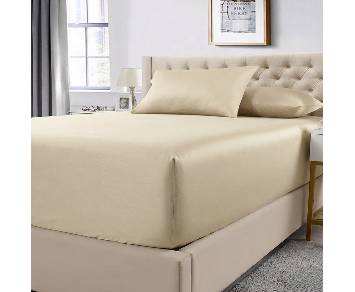 Low Profile Fitted Sheet (7-10 Inches) 100% Cotton Sateen Usa, Full - Beige/Khaki