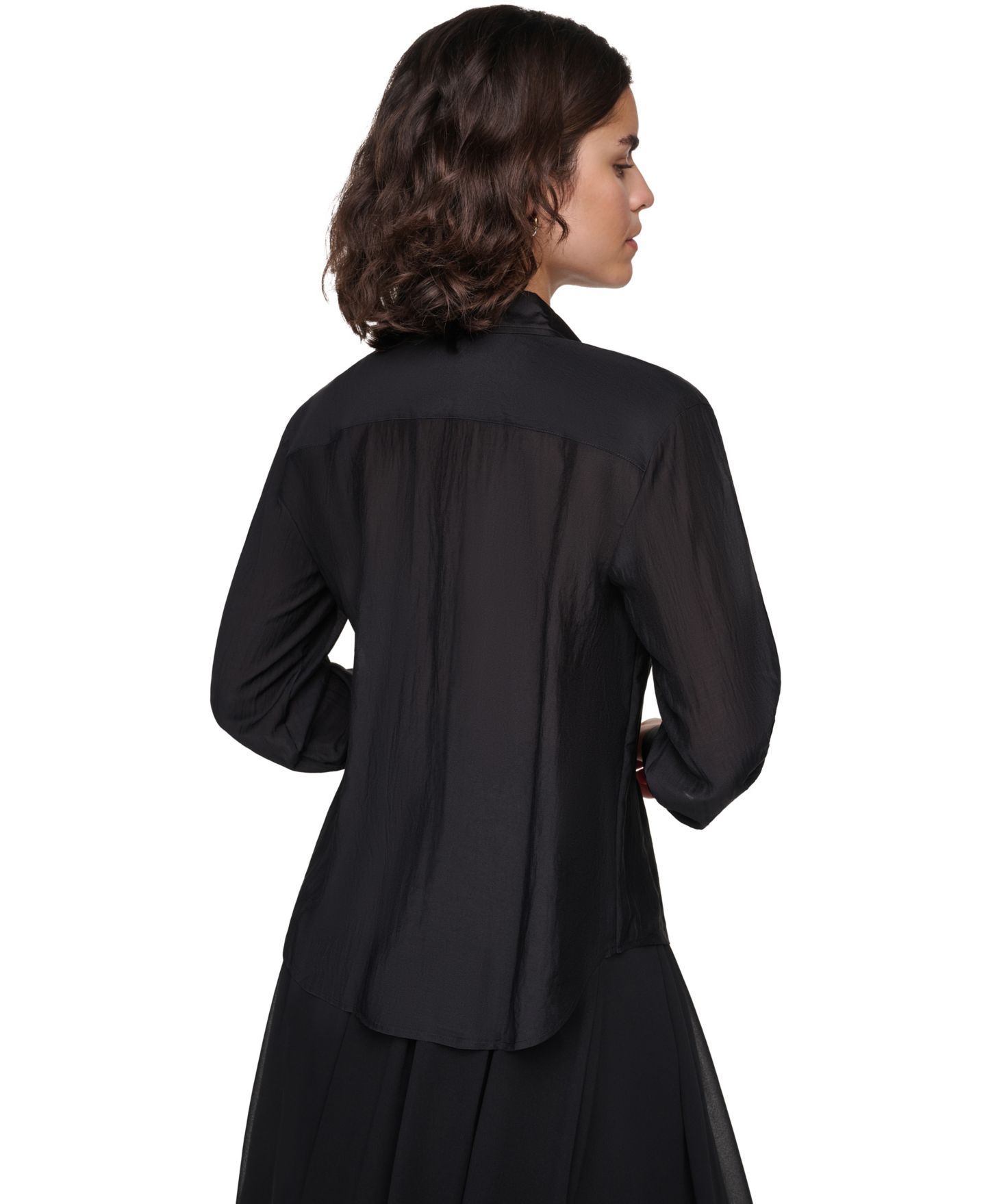 Женская блузка KARL LAGERFELD PARIS Velvet Long-Sleeve Point-Collar Blouse, цвет: Чёрный — фото 6