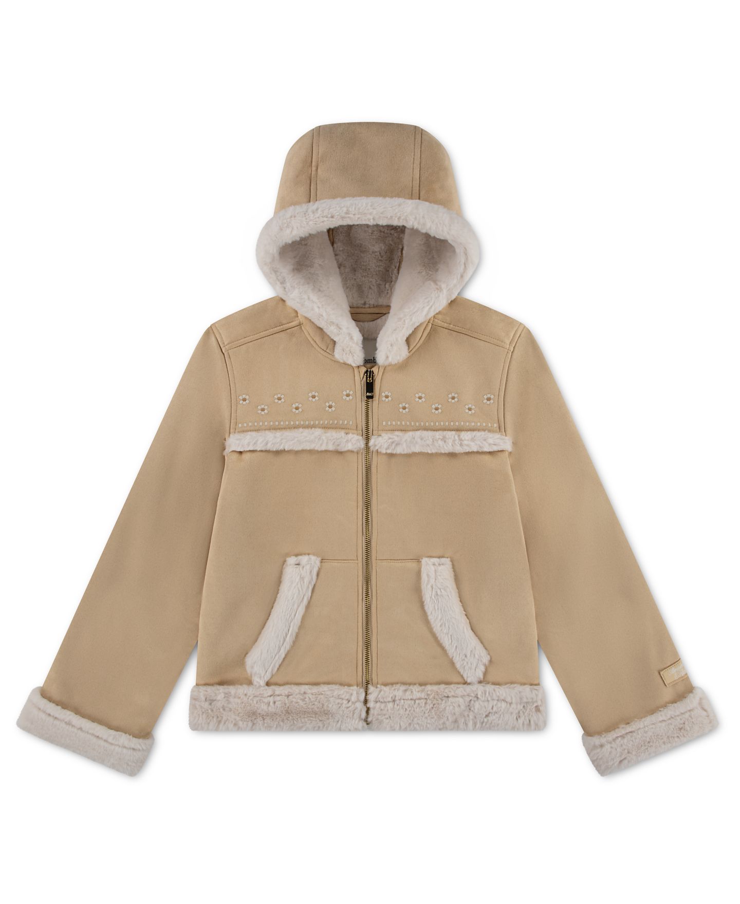 Куртка abercrombie kids AFG Embroidered Jacket With Faux-Fur Trim для девочек, цвет: Бежевый — фото 6