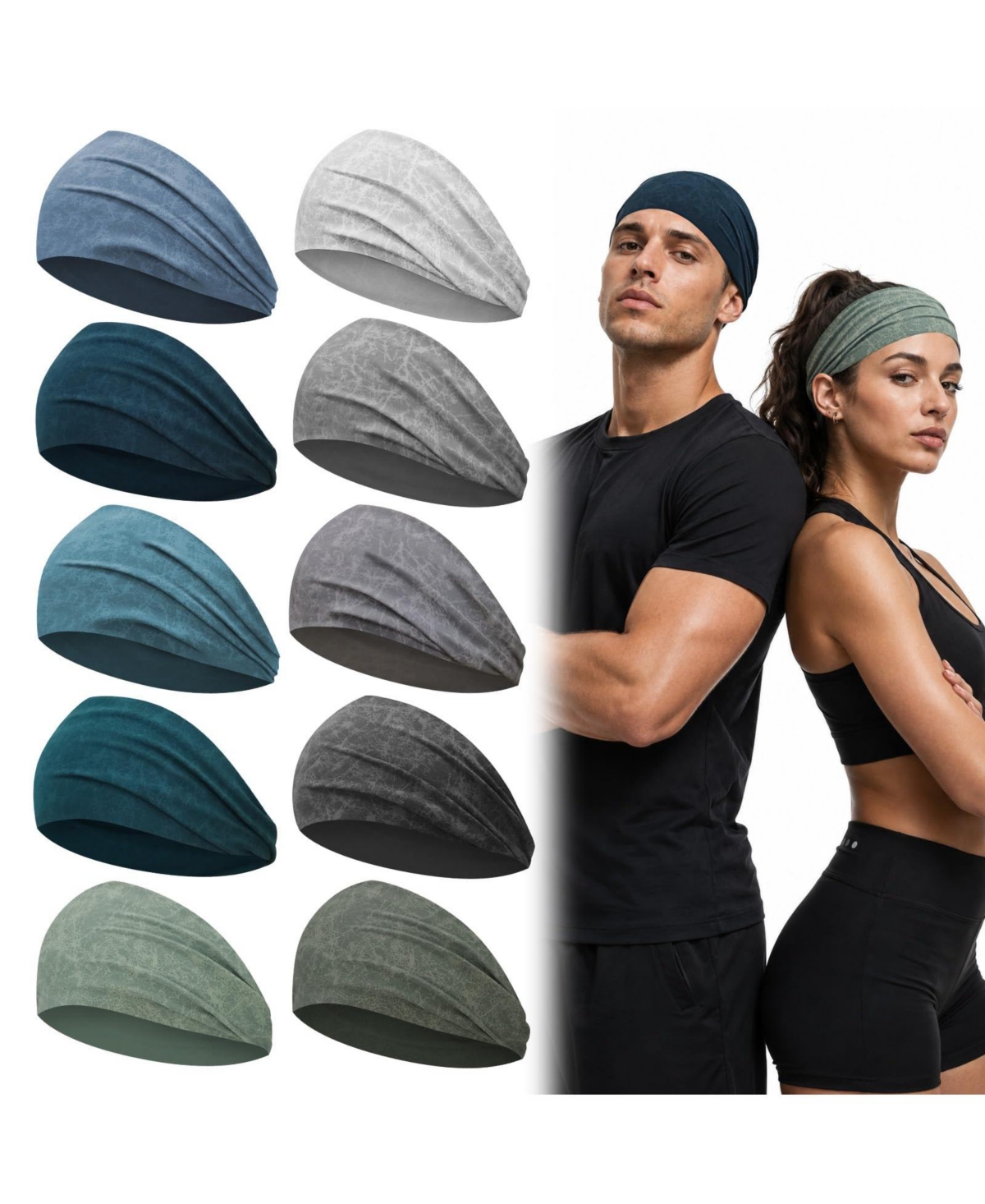 Sportneer 10 Pack Non Slip Moisture Wicking Sports Headbands For Running Basketball Cycling