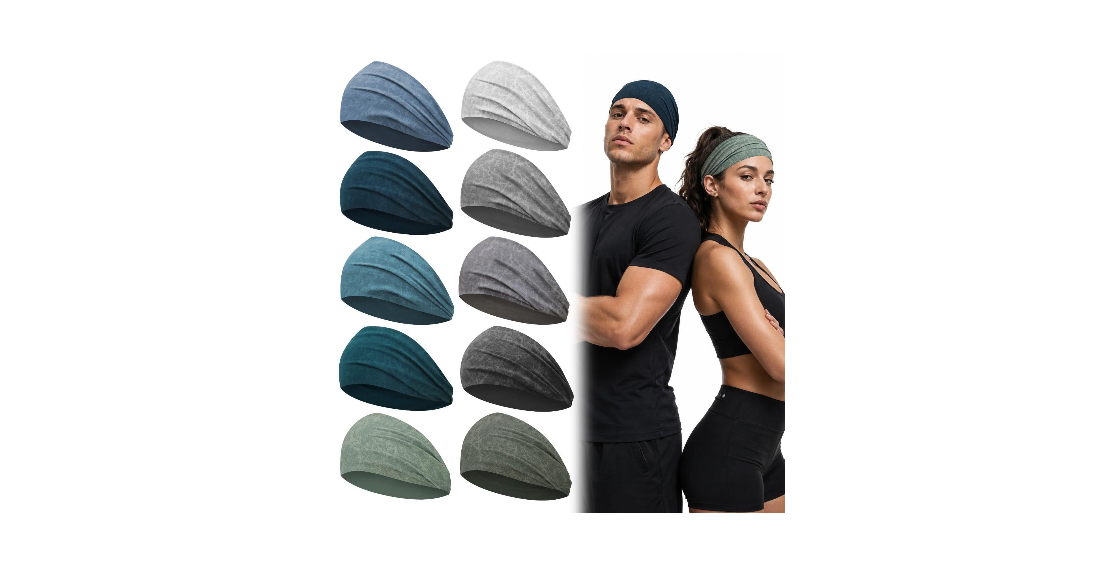 Sportneer 10 Pack Non Slip Moisture Wicking Sports Headbands For Running Basketball Cycling