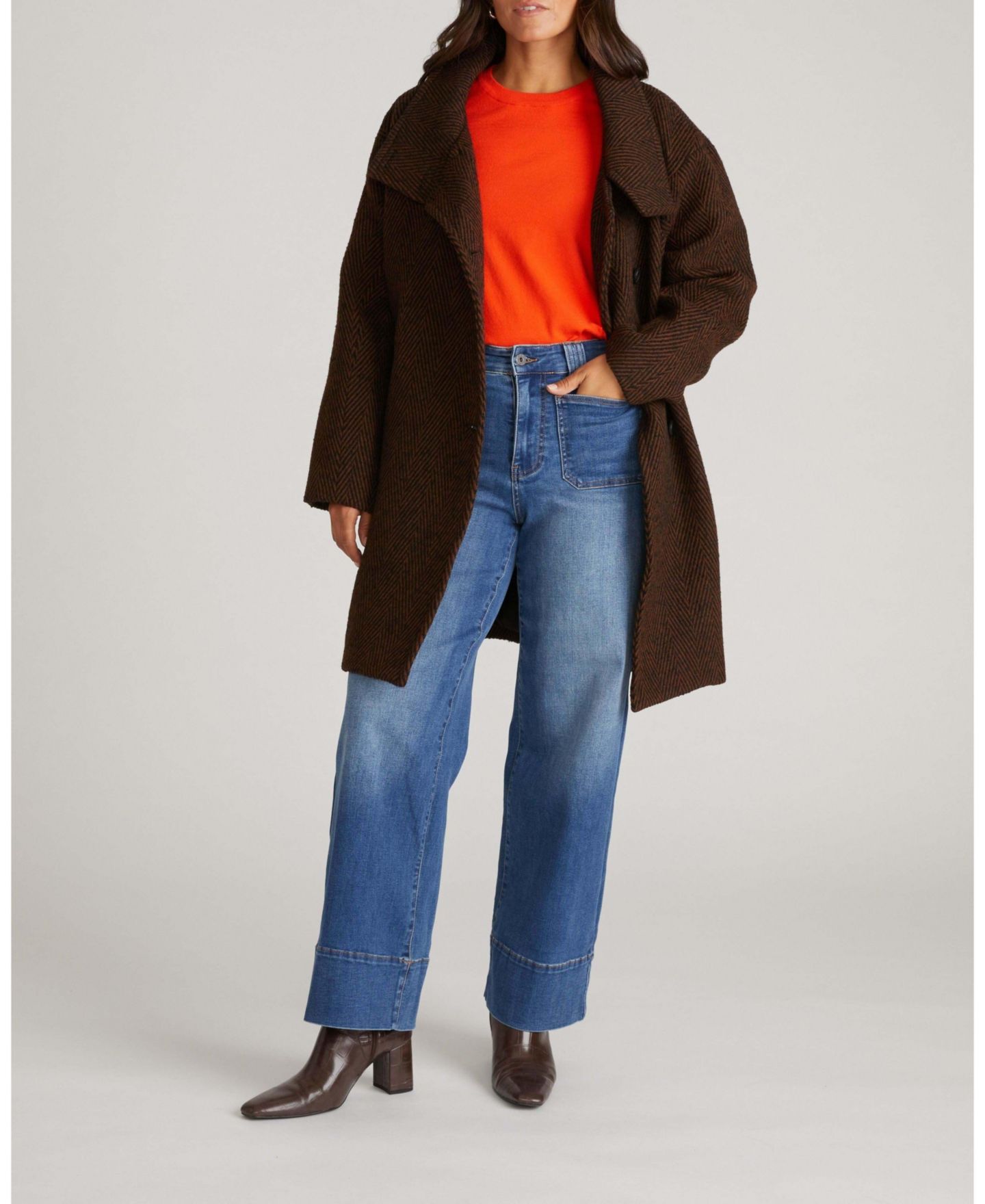 Женское пальто Universal Standard Plus Size Marlo Cocoon, цвет: Чёрный / Коричневый — фото 3