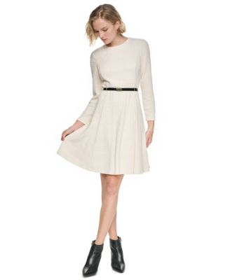 Women's Long Sleeve Jewel Neck Fit & Flare Dress