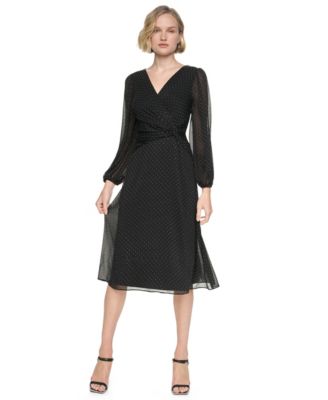 Women's Polka-Dot Long-Balloon-Sleeve Midi Dress