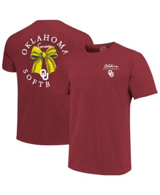 Women's  Crimson Oklahoma Sooners Comfort Colors Softball Bow&nbsp;T-Shirt