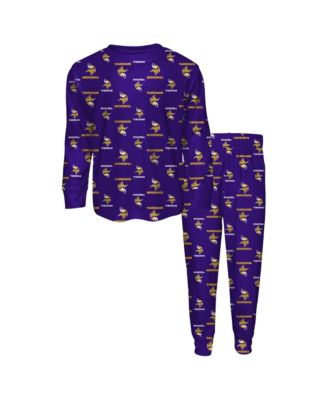 Big Boys and Girls Purple Minnesota Vikings All-Over-Print Long Sleeve T-Shirt and Pants Sleep Set