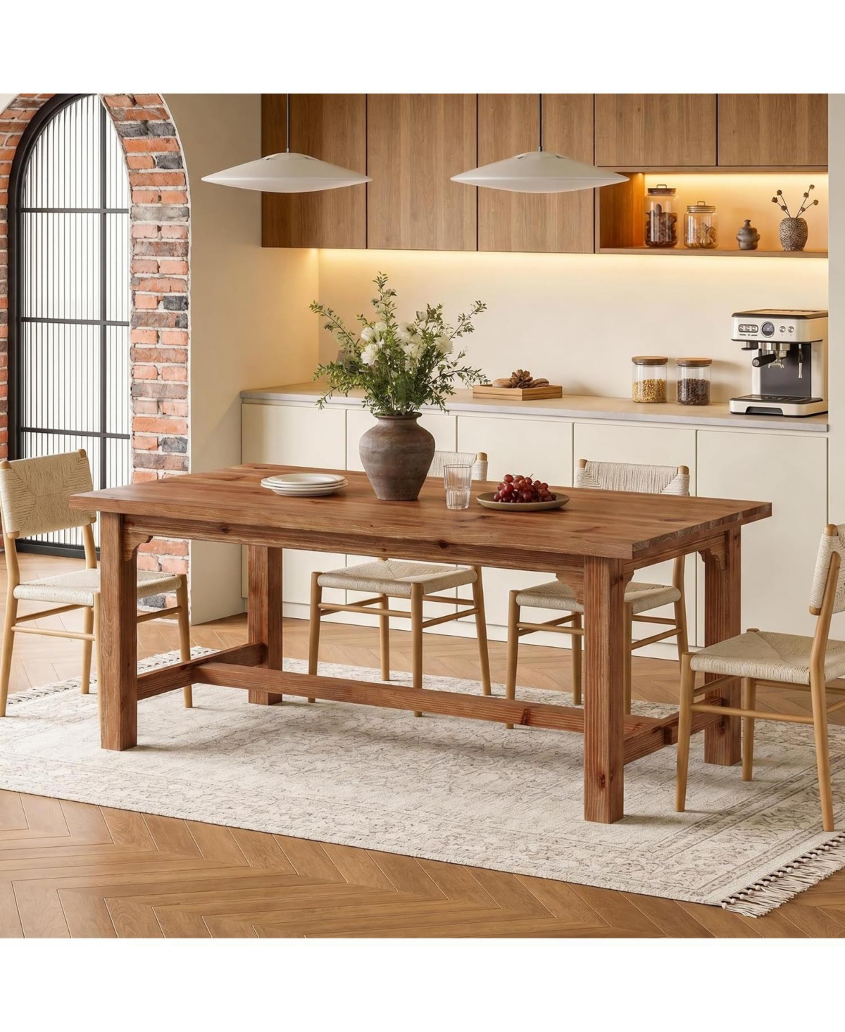 Tribesigns Solid Wood Dining Table for 4-6 People - Kitchen Table with Thick Tabletop - Rustic brown