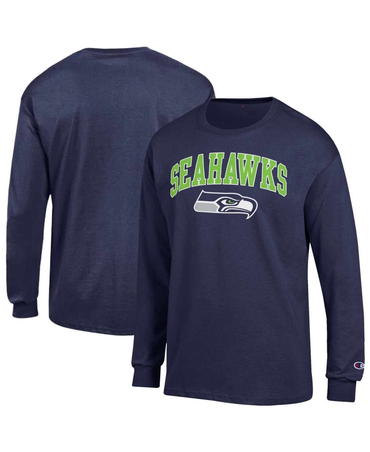 Men's Champion College Navy Seattle Seahawks Arch Over Logo Long Sleeve T-Shirt