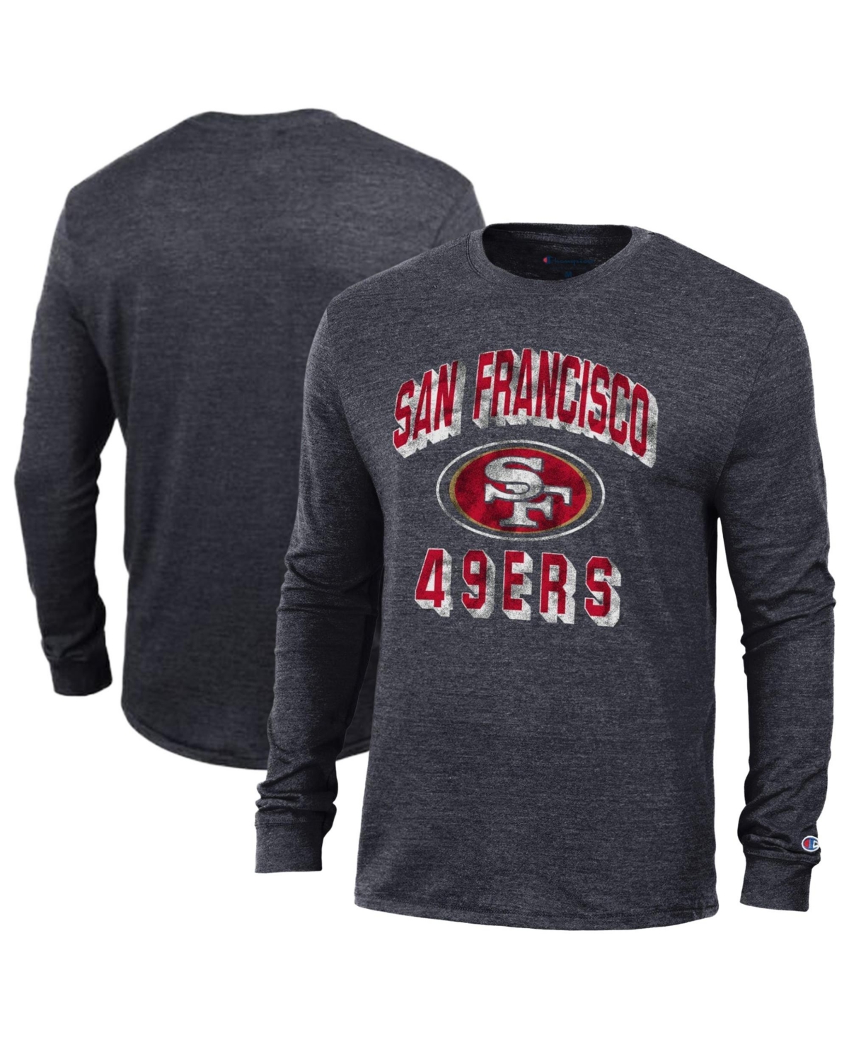 Champion Men's San Francisco 49ers Ultimate Tri-Blend Long-Sleeve Crewneck T-Shirt - Heather Black