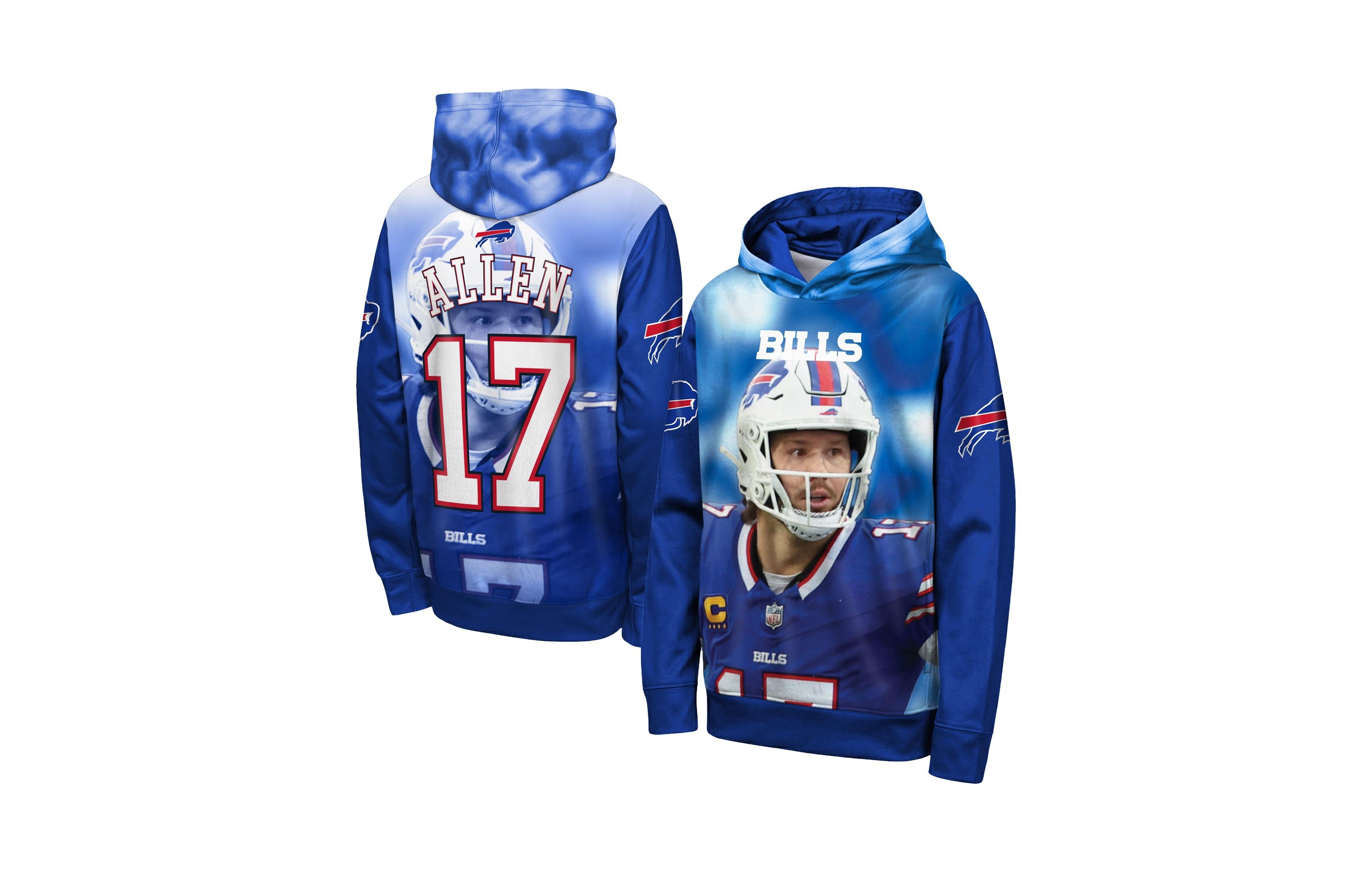 Outerstuff Boys' and Girls' Buffalo Bills Josh Allen Peak Performance Long-Sleeve Pullover Hoodie