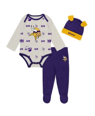Baby Boys and Girls Heather Gray Minnesota Vikings Huddles & Giggles 3-Piece Pant and Hat Set