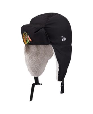 Men's  Black Chicago Blackhawks Puffer Quilted Trapper Hat
