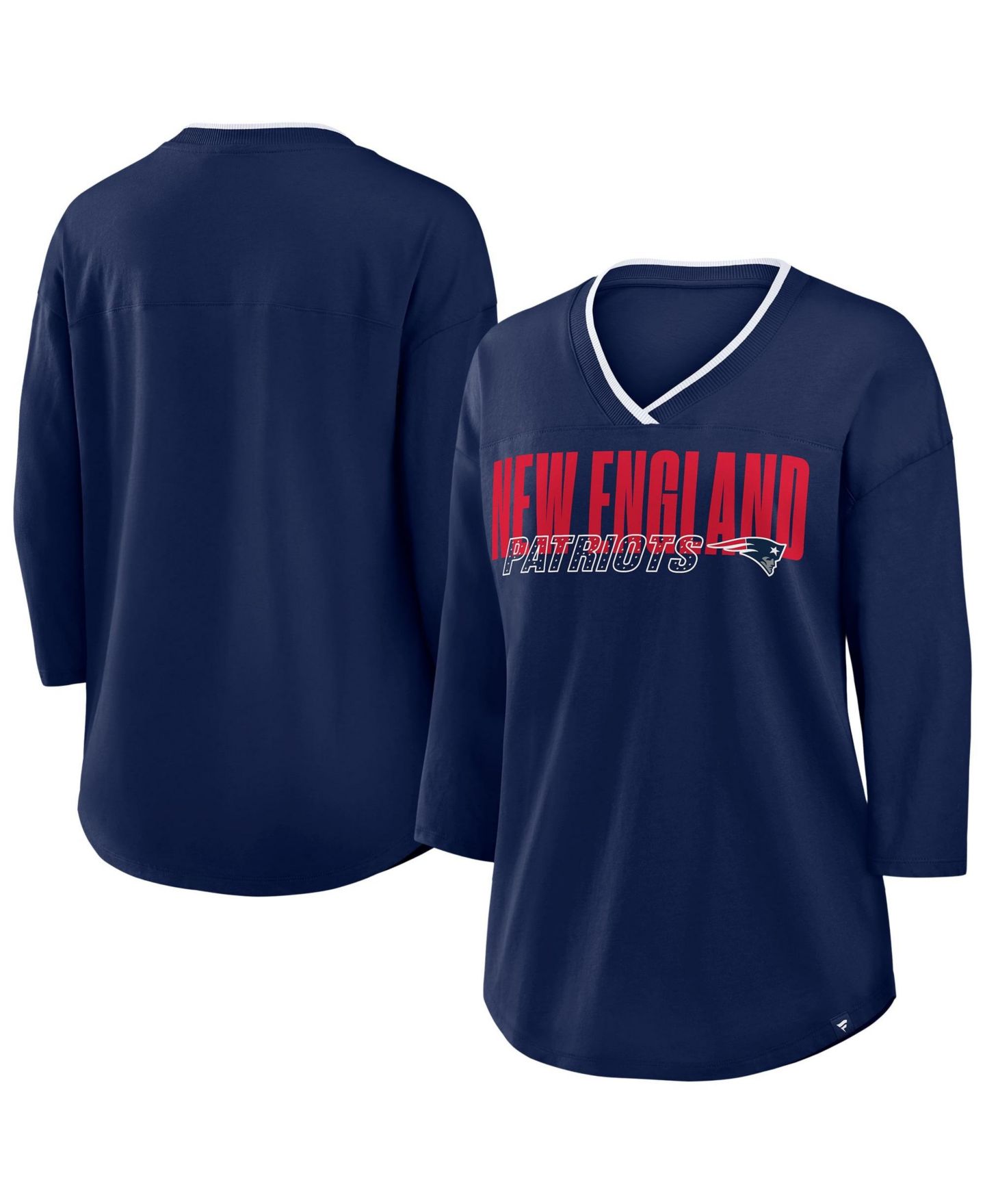 Женская футболка Fanatics Navy New England Patriots Plus Size Deceptive Juke 3/4-Sleeve V-Neck — фото 1