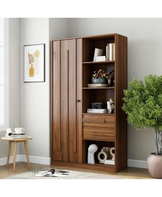  Fluted Storage Cabinet with 2 Drawers and Open Shelves