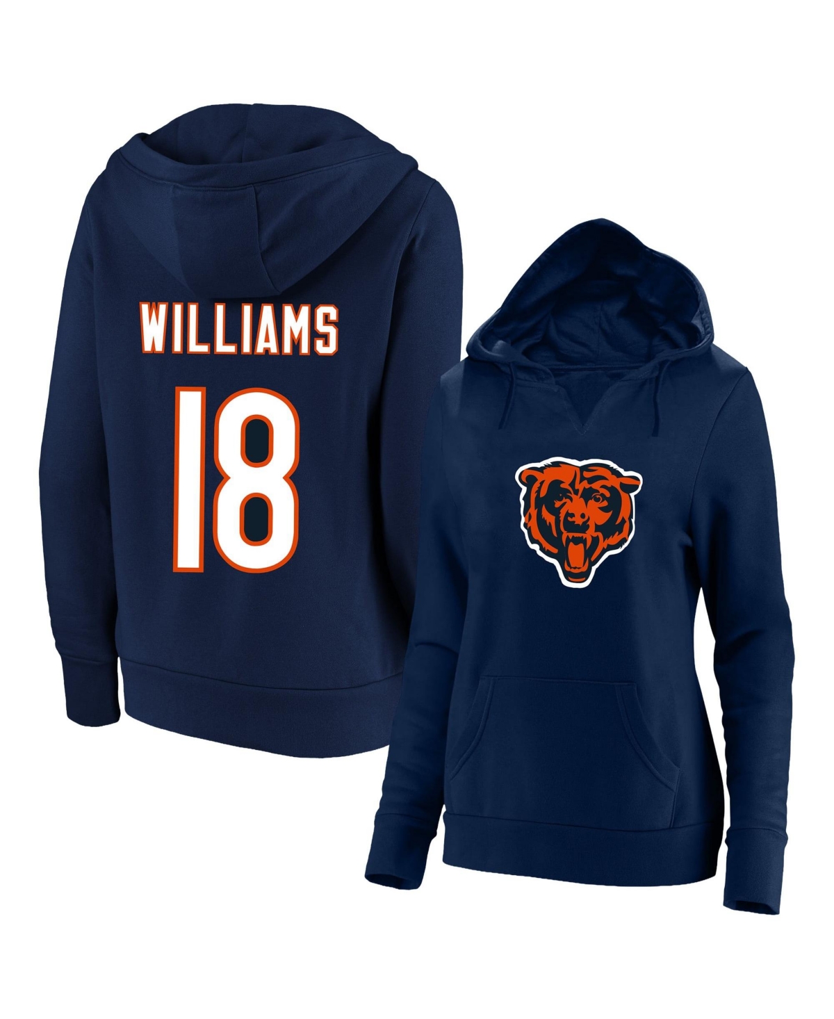 Women's Fanatics Caleb Williams Navy Chicago Bears Plus Size Player Name & Number Notch Neck Hoodie