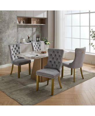 Modern Mid-Century Dining Chair Set of 4, Tufted Upholstered, Solid Wood Frame and Legs, Nailhead Trim, High Back