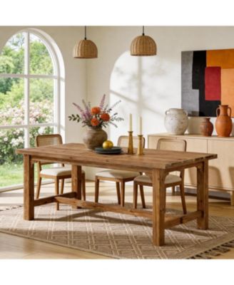 Solid Wood Dining Table for 4-6 People - Kitchen Table with Thick Tabletop