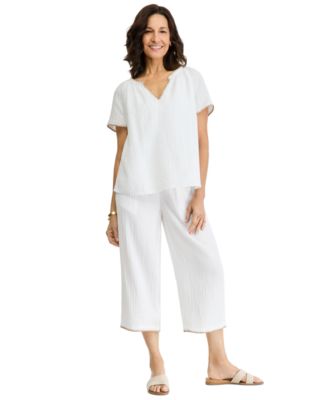 Women's Cotton Gauze Pull-On Wide-Leg Capris