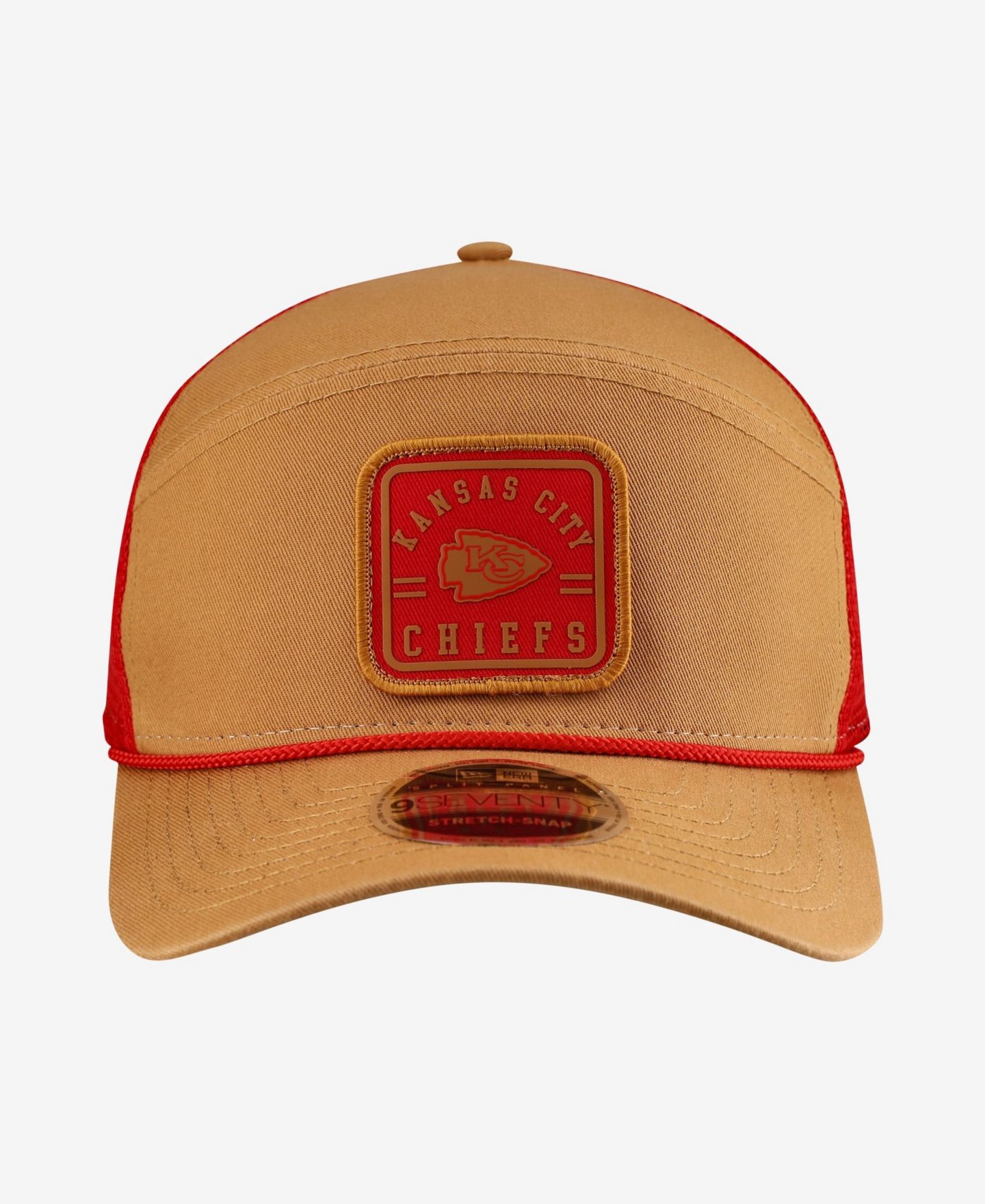 Мужская кепка New Era Brown/Red Kansas City Chiefs Team Patch Split Panel 9SEVENTY Adjustable Trucker Hat — фото 2