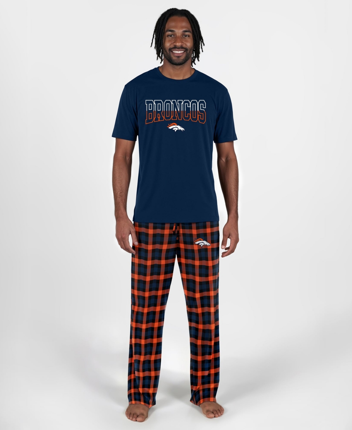 Concepts Sport Men's Denver Broncos Highland Plaid Crewneck T-Shirt and Pants, 2-Piece Set - Navy, Orange