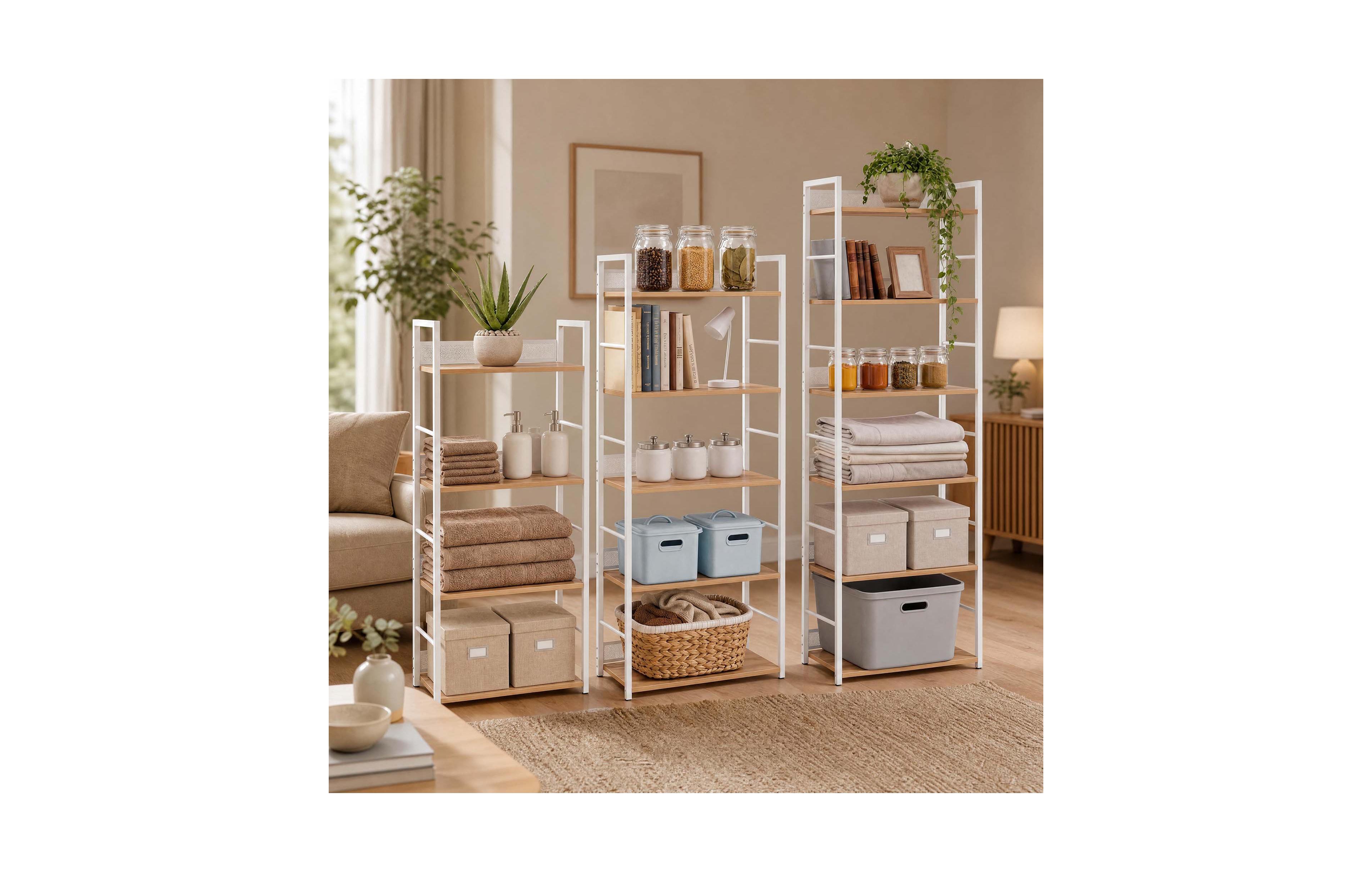 homfan 4/5/6 Tier Metal Bookshelf Set of 3 Adjustable Layer Freestanding Storage Rack with Anti-Drop Mesh for Home Office Living Room