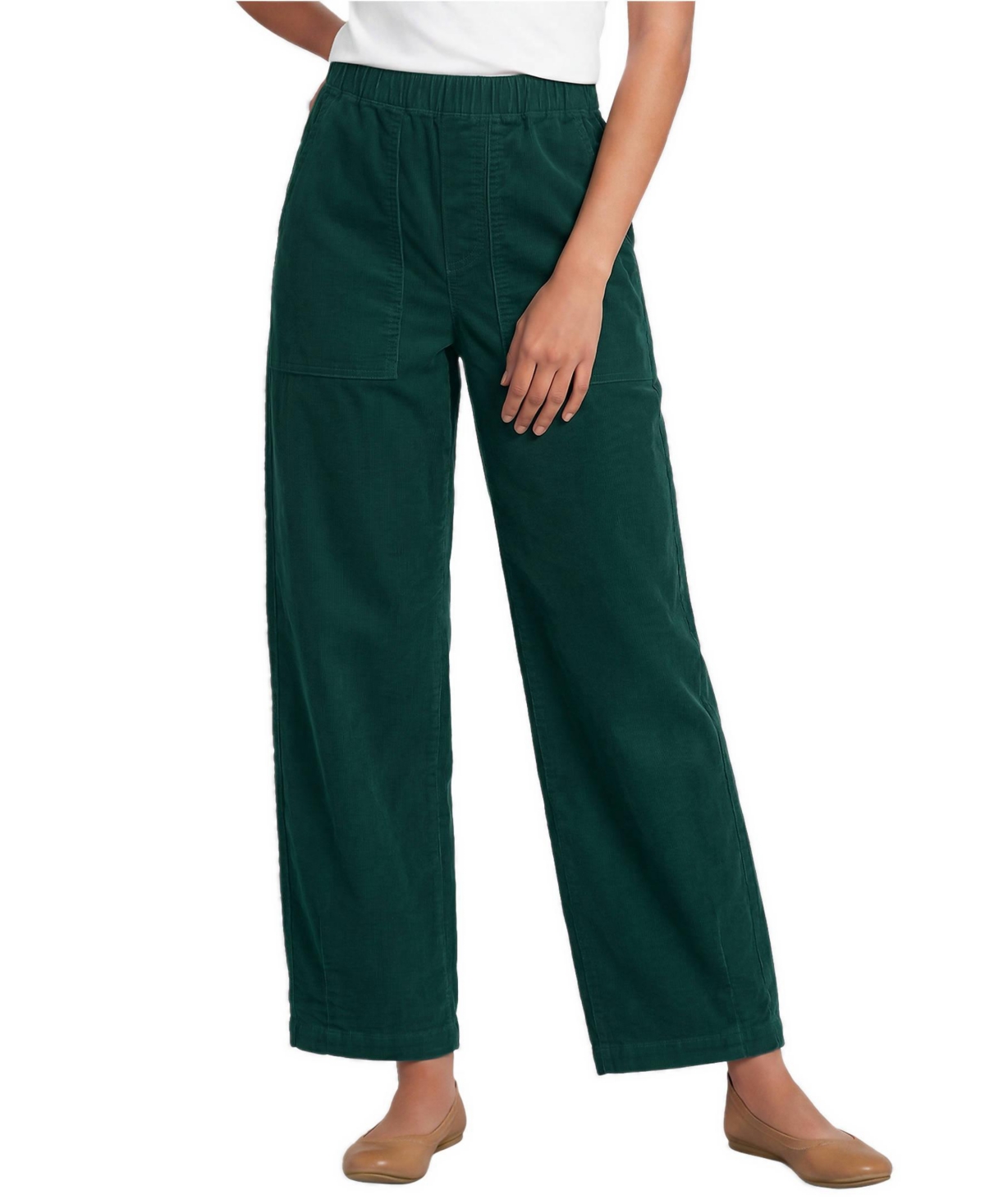 Lands' End Women's Corduroy High Rise Pull On Utility Barrel Leg Pants - Evergreen