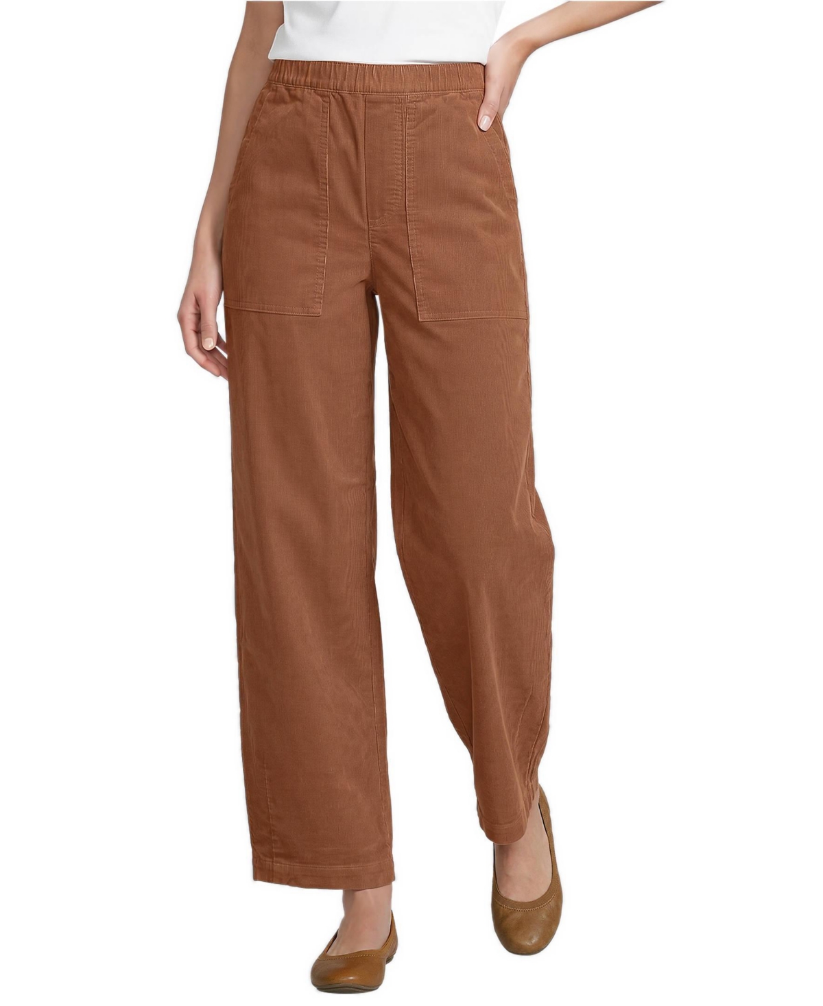 Lands' End Women's Corduroy High Rise Pull On Utility Barrel Leg Pants - Maple toffee