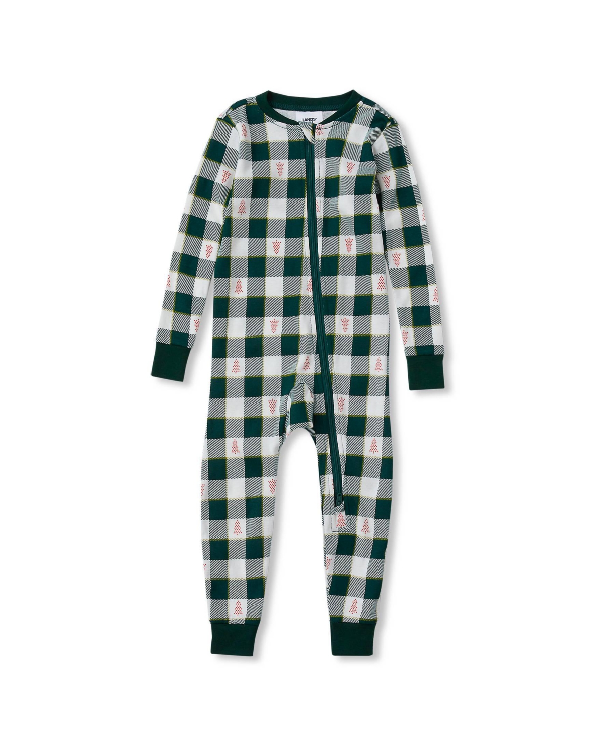 Lands' End Baby Girls Ribbed Footless Pajama - Red holiday trees/pine plaid