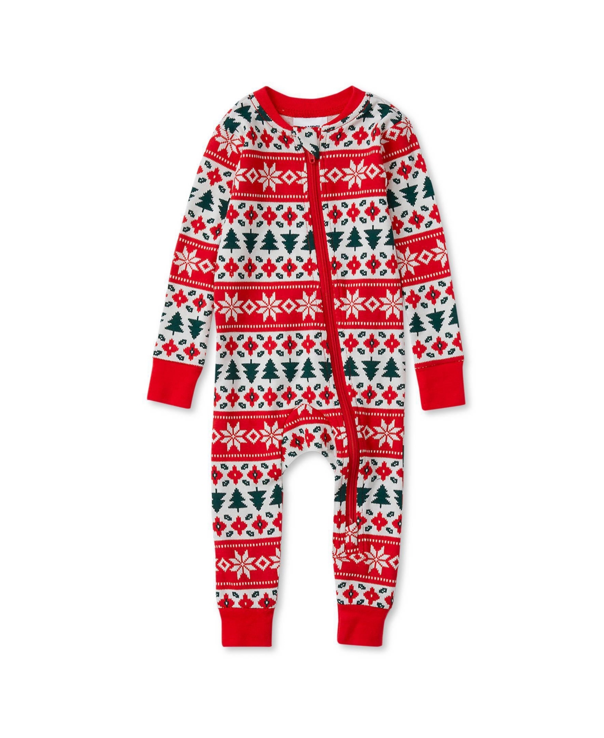 Lands' End Baby Girls Ribbed Footless Pajama - Ivory/red holiday fairisle