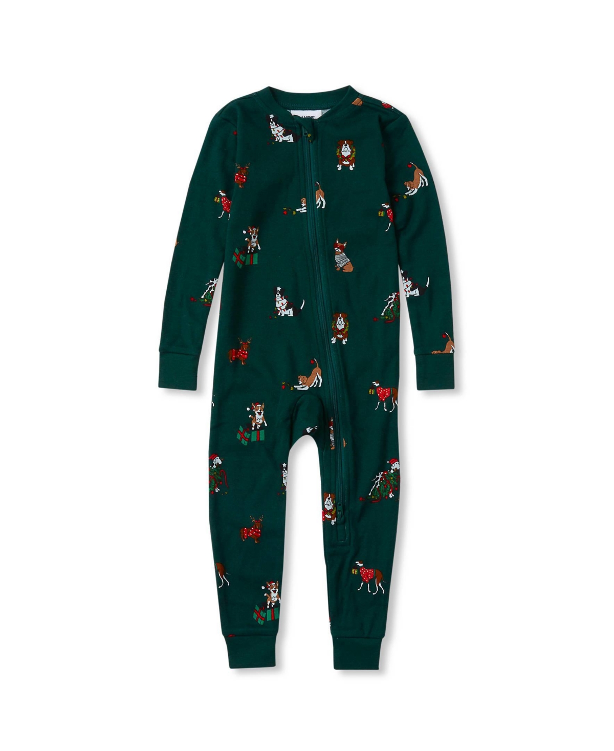 Lands' End Baby Girls Ribbed Footless Pajama - Holiday dogs/pine