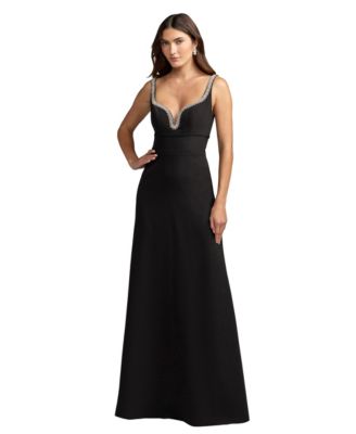 Women's Crystal-Embellished V-Neck A-Line Floor-Length Gown