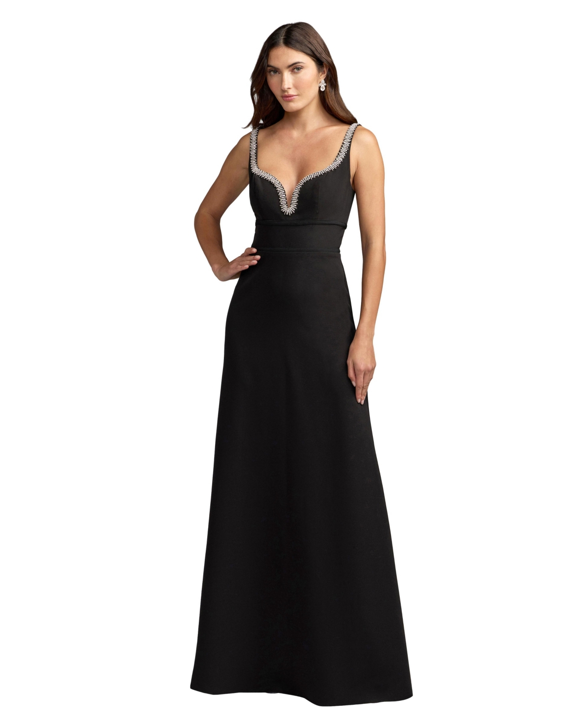 Mac Duggal Women's Crystal-Embellished V-Neck A-Line Floor-Length Gown - Black