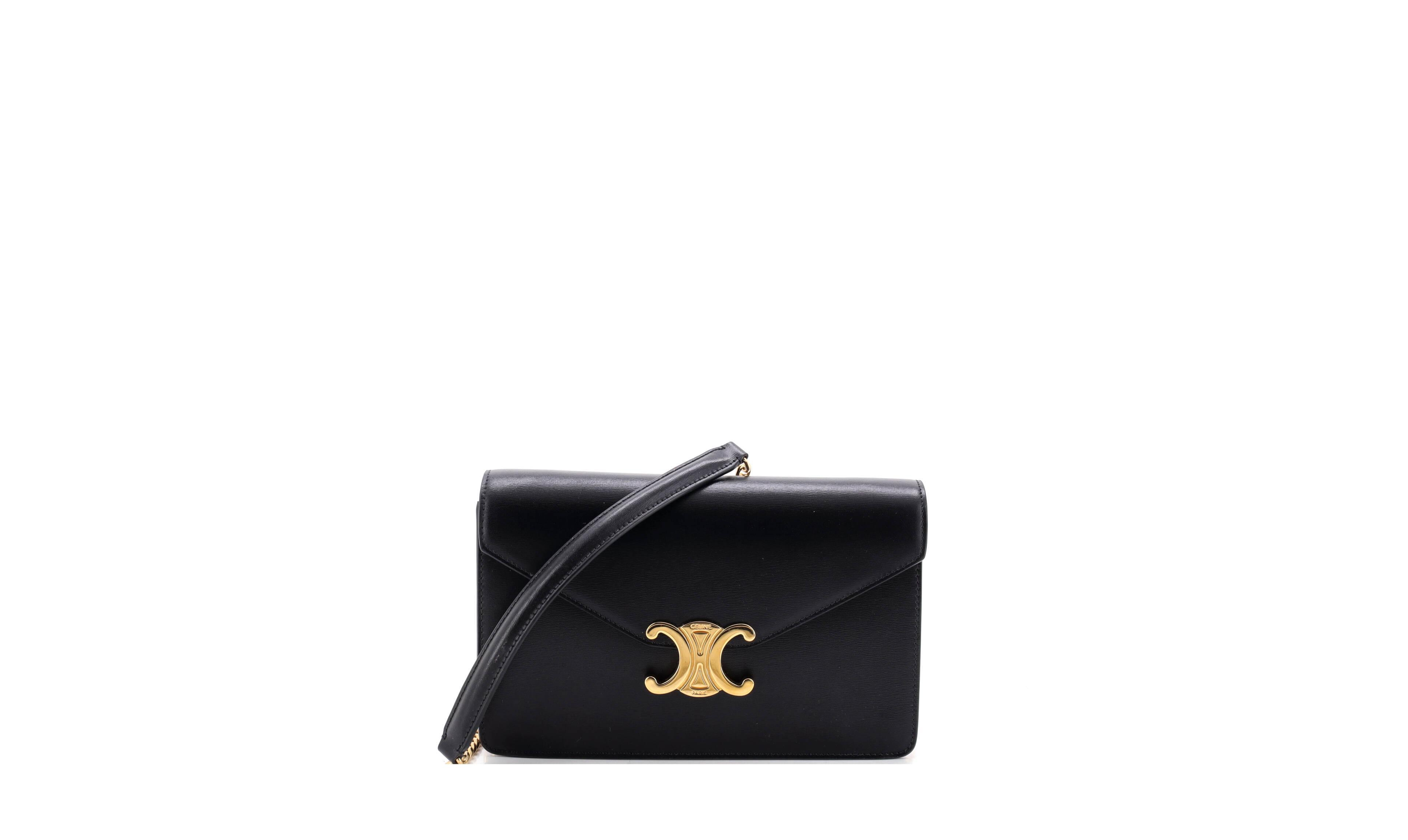 Pre-Owned Celine Margo Triomphe Leather Crossbody Wallet on Chain