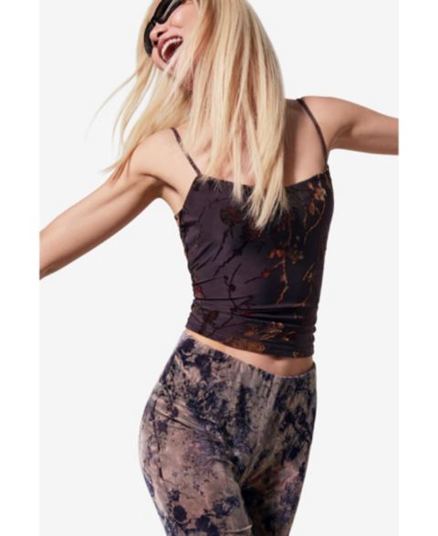 Женский топ Desigual Floral-Print Spaghetti-Strap Cropped, цвет: Коричневый