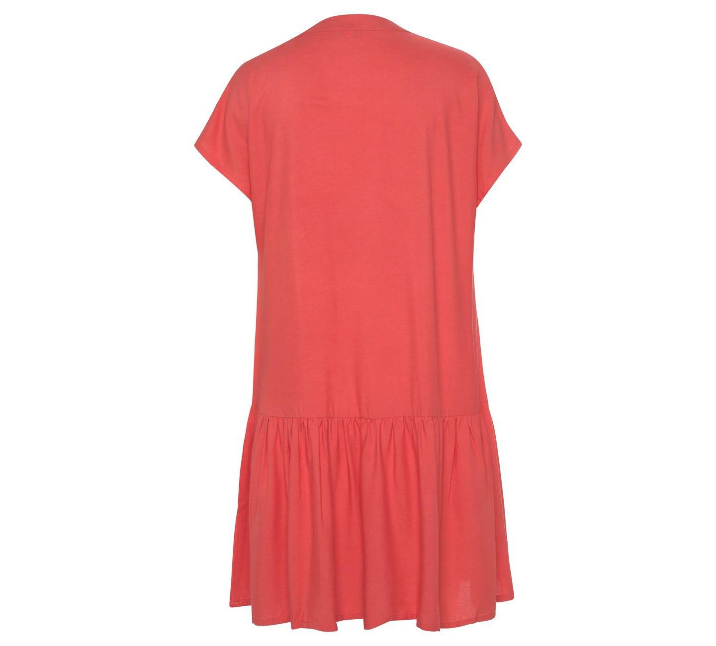 Женское платье Lascana Viscose Printed Flounce Hem Shift Notch-Neck Short, цвет: Коралловый — фото 6