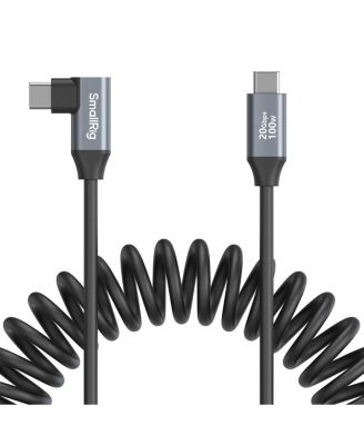 13.8" 100W USB-C Straight to USB-C Angled Coiled Data Cable, Black
