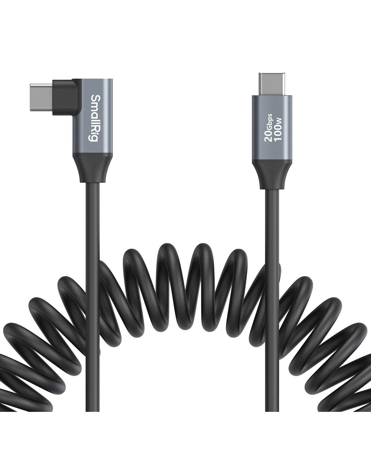 SmallRig 13.8" 100W Usb-c Straight to Usb-c Angled Coiled Data Cable, Black - Black