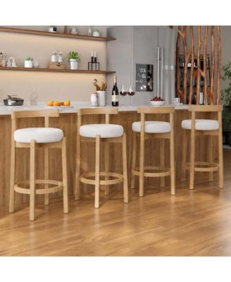 Set of 4 Boucle Counter Height Bar Stools with Padded Seat Curved Backrest Wood Legs for Kitchen
