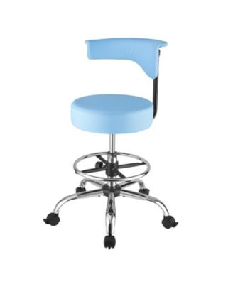 Height Adjustable Round Rolling Stool with Back Support and Thick Faux Leather Cushion