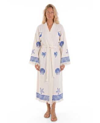 Women's Nerina V-Neck Long-Sleeve Shell-Print Beach Cover-Up Robe