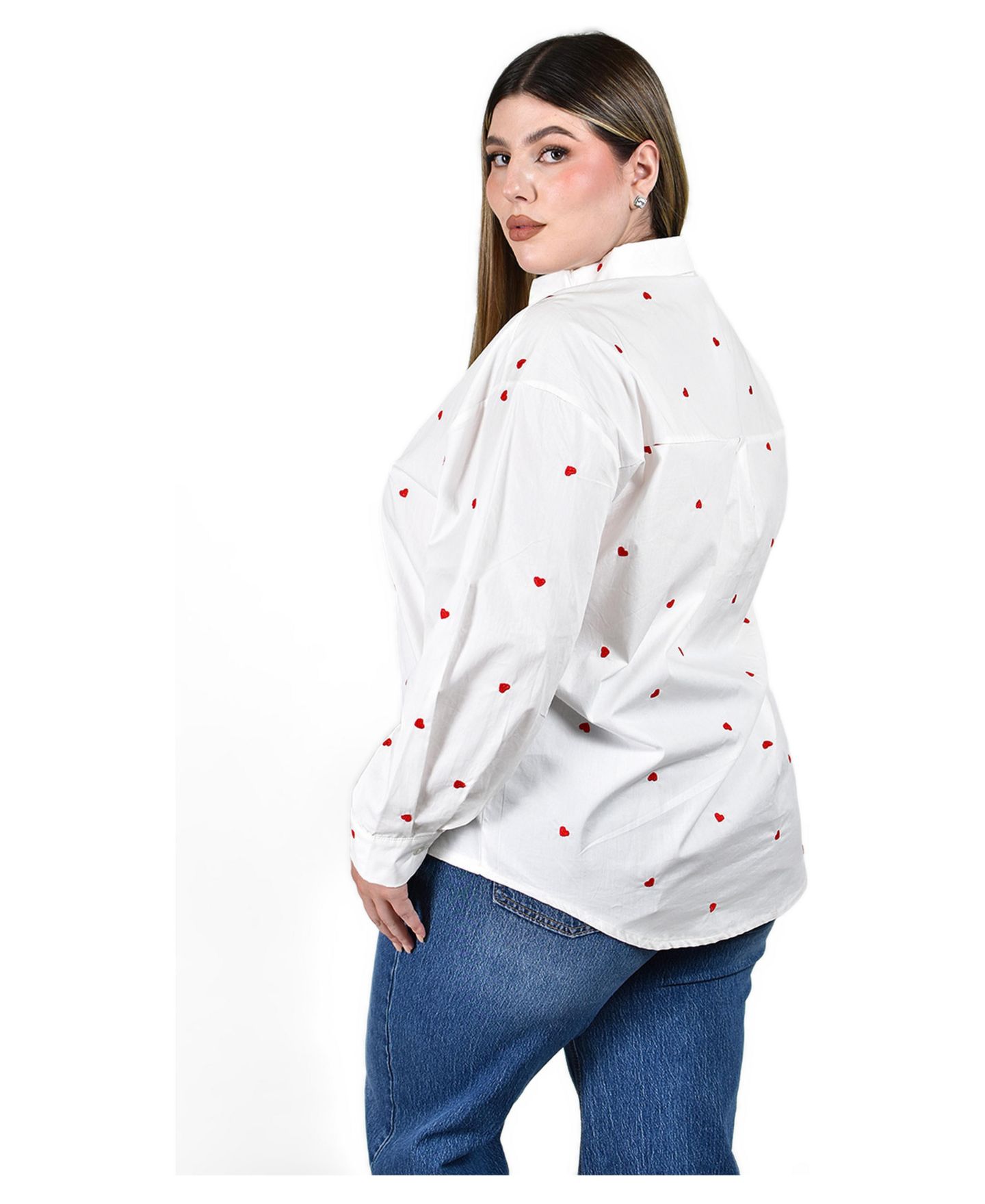 Женская рубашка Roman Fashion Heart-Embroidered Button-Up, цвет: Белый — фото 4