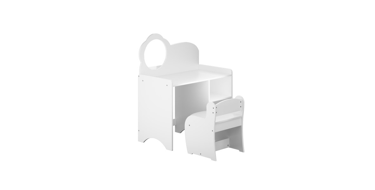 Flynama Kids Vanity Table with Mirror and Chair, Wooden Children's Dressing Makeup Desk with Storage Shelves